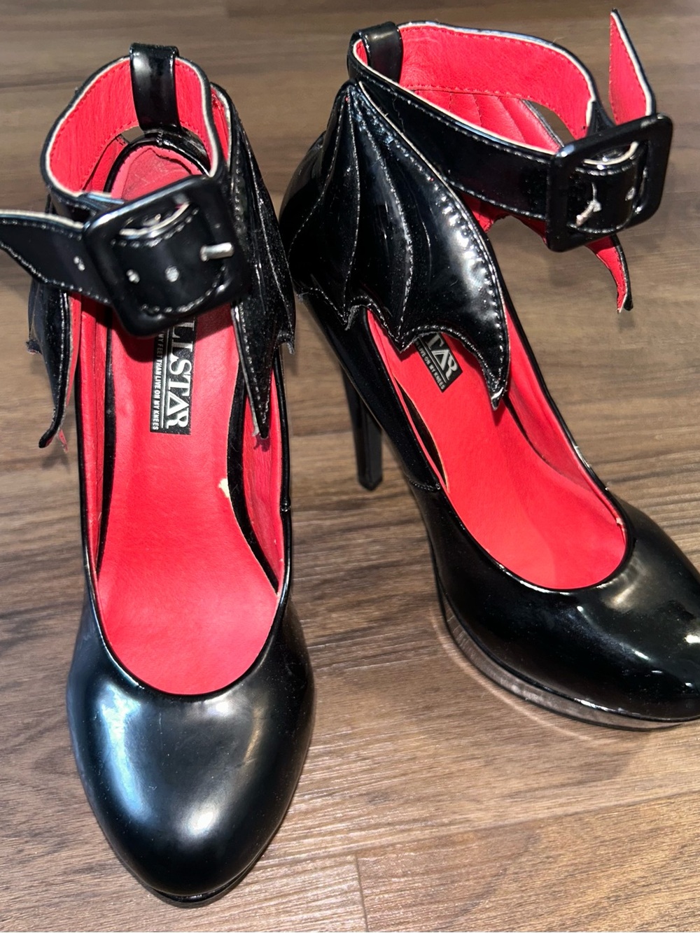 Killstar Cemetery Lane Bat Wing High Heels Black Red Goth Witchy Emo US 5